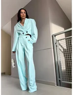 Spodnie damskie - Eleganckie szerokie spodnie z kantem SOLO - miętowe - miniaturka - grafika 1