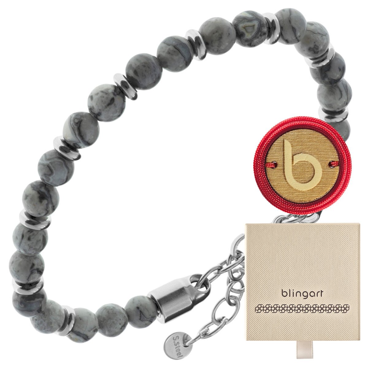 Bransoletka męska koraliki kamień szary JASPIS