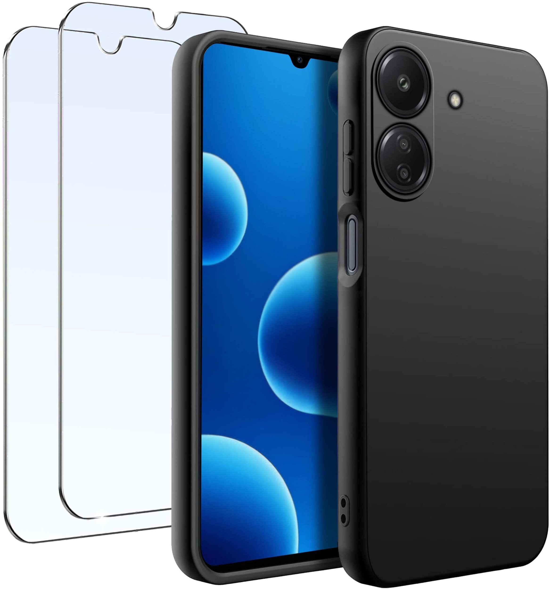 Etui do Xiaomi Redmi 13C Poco C65 Matowe Czarne Silikon Slim 2 SZT SZKŁO
