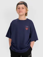 Koszulki dla chłopców - 4F T-shirt oversize z nadrukiem chłopięcy - granatowy 122 (6-7 lat) - miniaturka - grafika 1