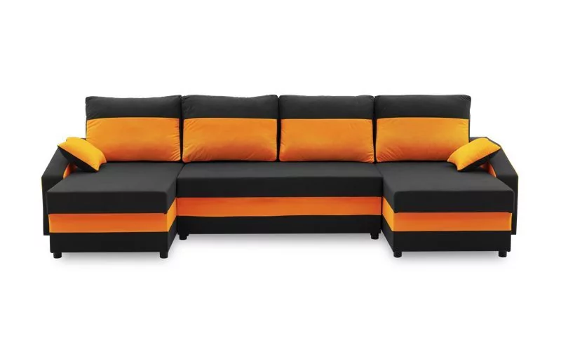 Narożnik do salonu, rozkładany, Sparta Plus, 302x138x75 cm, czarny, pomarańczowy
