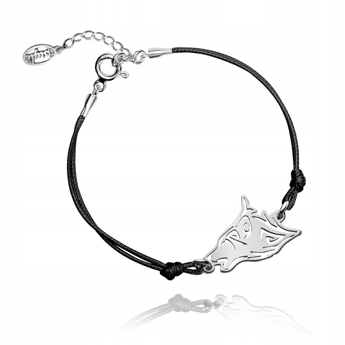 Bransoletka sznurkowa wilk srebrna