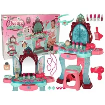 Import leantoys Import leantoys Zestaw Piękności Toaletka z Lustrem Światła Dźwięk Biżuteria Ciemny Róż 9437 - Zabawki kreatywne - miniaturka - grafika 1