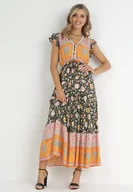 Sukienki - Czarno-Pomarańczowa Sukienka Maxi z Wiskozy w Stylu Boho Larres - miniaturka - grafika 1