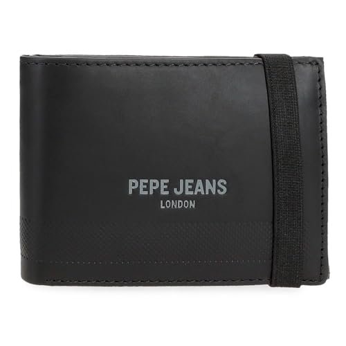 Pepe Jeans Głęboki portfel z elastyczną wstążką Czarny 11,5x8,5x1 cm Skóra by Joumma Bags, Czarny (Black), Talla única, Portfel z elastyczną tasiemką