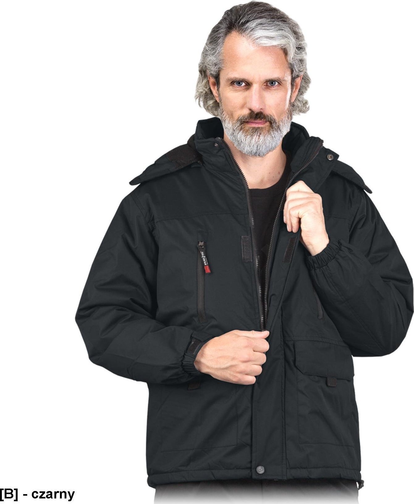 R.E.I.S. NORWAY - Kurtka ocieplana, odsuwany kaptur, powłoka 100% poliester powlekany PCV, 150 g/m, 5 kieszeni - czarny L