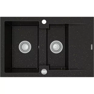 Mexen Gaspar zlewozmywak granitowy 1,5-komorowy z krótkim ociekaczem 737 x 475 mm, czarny/złoty metalik - 6507731505-75 - Zlewozmywaki - miniaturka - grafika 1