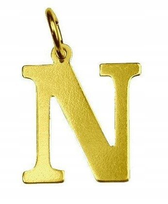 Literka N duża złota zawieszka litera N srebro 925 pokryte 24K złotem