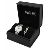 Zegarki damskie - Komplet na prezent srebrny elegancki zegarek damski + bransoletka PACIFIC X6190-02 - miniaturka - grafika 1