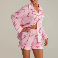 Piżamy damskie - Damska urocza piżama świąteczna - Różowy - miniaturka - grafika 1