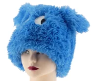 Czapki damskie - Ciepła Zimowa Czapka Kobieca Z Futerkiem Eco Niebieska Mordka Duże Oczy - miniaturka - grafika 1