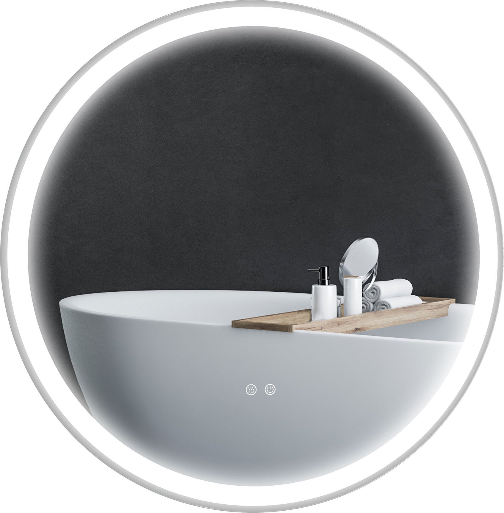 lustro łazienkowe kleankin, lustro łazienkowe z oświetleniem LED, Ø 60 cm podświetlane lustro z funkcją dotykową, funkcją pamięci, bez zaparowania, lustro ścienne z aluminiową ramą