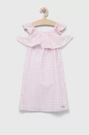 Sukienki i spódniczki dla dziewczynek - Guess sukienka bawełniana dziecięca kolor różowy mini prosta - miniaturka - grafika 1
