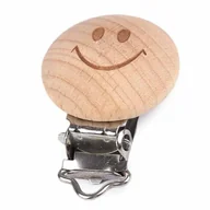 Zabawki kreatywne - Klips metalowy z drewnianą ozdobą zawieszka do smoczka 13mm - buźka - miniaturka - grafika 1