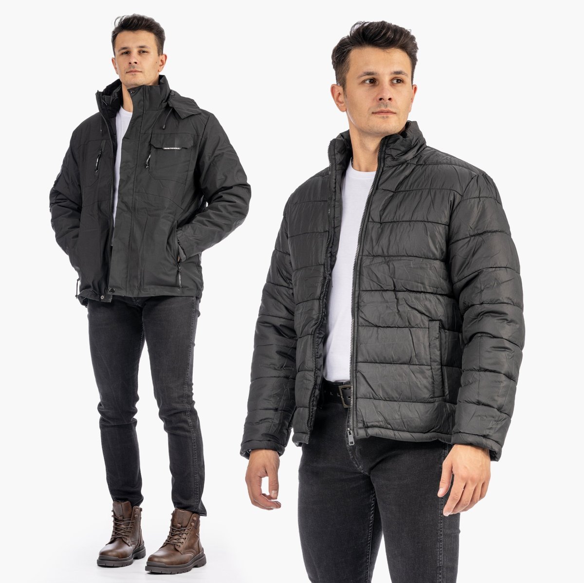 Kurtka Męska 3w1 Zimowa Przejściowa Pikowana Z Odpinanym Kapturem Czarna RMM-8839-1 Czarny XXL