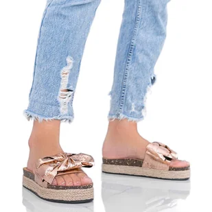 Klapki damskie różowe złoto z kokardką Columbia złoty - Klapki i japonki damskie - miniaturka - grafika 1