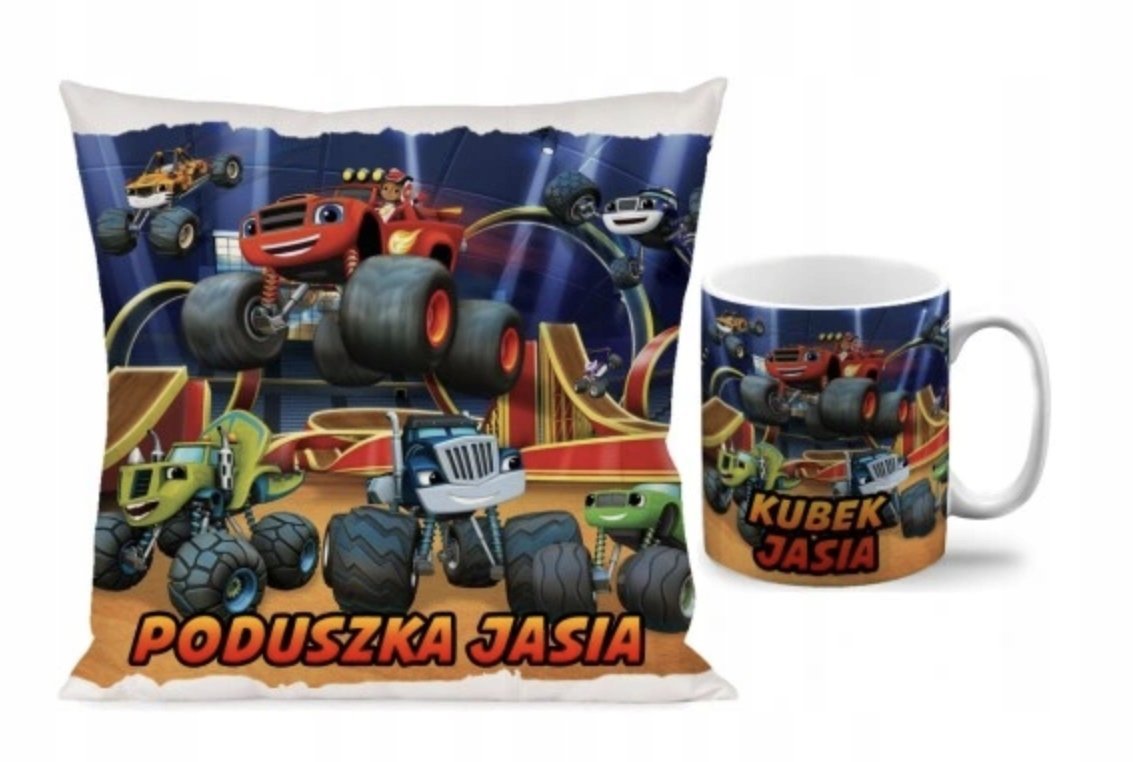 ZESTAW PODUSZKA + KUBEK Prezent BLAZE I MEGA MASZYNY MONSTER TRUCK + IMIĘ 8