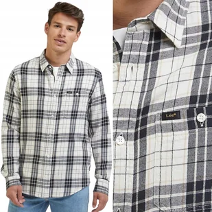 Lee LEESURE SHIRT Ecru KOSZULA W KRATĘ REGULAR FIT XL - Koszule męskie - miniaturka - grafika 1