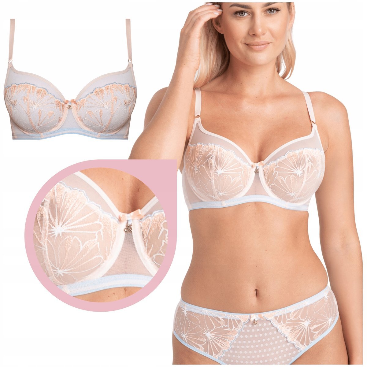 Samanta Tinka A143 biustonosz miękki soft pastelowy haft kwiaty - 85C