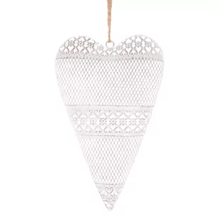 Metalowe wiszące serce 15 x 24 x 4 cm, antyk biały - Dekoracje domu - miniaturka - grafika 1