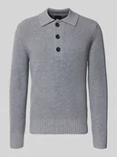 Swetry męskie - Sweter z dzianiny z wykładanym kołnierzem i listwą guzikową - miniaturka - grafika 1