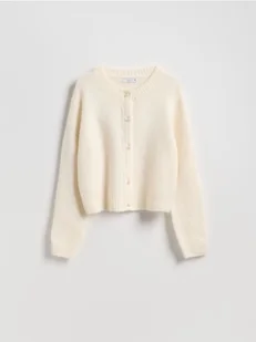 Reserved - Kardigan z dekoracyjnymi guzikami - złamana biel - Swetry damskie - miniaturka - grafika 1