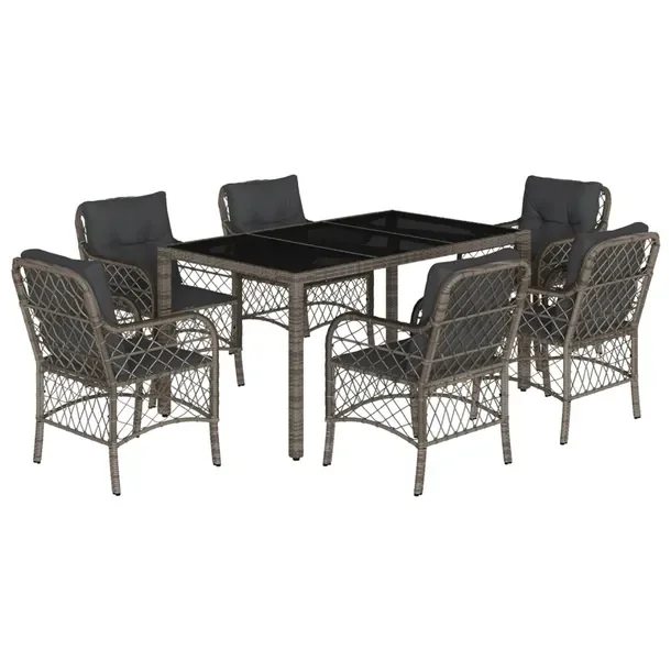 Zestaw mebli ogrodowych szary rattan PE, stół 150x90x75 cm, 6 krzeseł