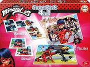 Puzzle - Educa 17259, Miraculous Superpack 4w1, w tym domino, gra memo i 2 puzzle, dla dzieci od 3 lat, Tales of Ladybug & Cat Noir - miniaturka - grafika 1