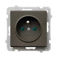 Gniazdka elektryczne - Ospel Gniazdo pojedyncze z uziemieniem, z przesłonami torów prądowych, kolor czekoladowy metalik GP-1RZP/m/40 - miniaturka - grafika 1