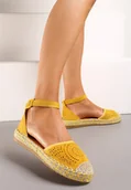 Espadryle damskie - Żółte Espadryle na Płaskiej Podeszwie z Ażurowym Zdobieniem Zapinane Wokół Kostki Vizimaia - miniaturka - grafika 1
