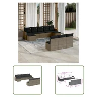 Sofy ogrodowe - The Living Store 10-częściowa sofa ogrodowa z poduszkami z szarego polirattanu - miniaturka - grafika 1