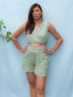 Koszule damskie - Fioletowy top BOHO z lnianego muslinu - miniaturka - grafika 1