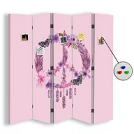 Parawany - Parawan pokojowy FEEBY, Łapacz snów różowy, Dwustronny PIN 180x170cm 5-częściowy - miniaturka - grafika 1
