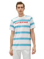 Koszulki męskie - Koton Męski t-shirt z nadrukiem z nadrukiem Crew Neck Short Sleeve Cotton T-Shirt, Turkusowy pasek (6s8), M - miniaturka - grafika 1