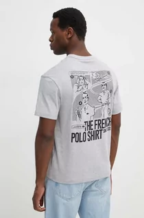 Koszulki męskie - Lacoste t-shirt bawełniany męski kolor szary z nadrukiem - grafika 1