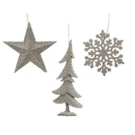 Ozdoby bożonarodzeniowe - Zawieszka plastikowa gwiazda / choinka / śnieżynka brokatowa srebrny - miniaturka - grafika 1