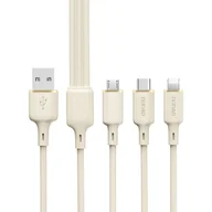 Kable USB - 3w1 Kabel przewód wzmacniany SR USB-A - USB-C / Lightning / microUSB 66W 1.2m beżowy - miniaturka - grafika 1