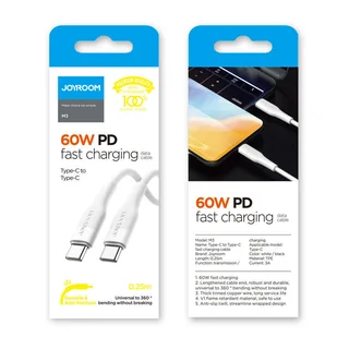 Joyroom kabel przewód USB Typ C - USB Typ C Power Delivery 60W 3A 0,25m biały (S-02530M3 White) - Kable USB - miniaturka - grafika 5