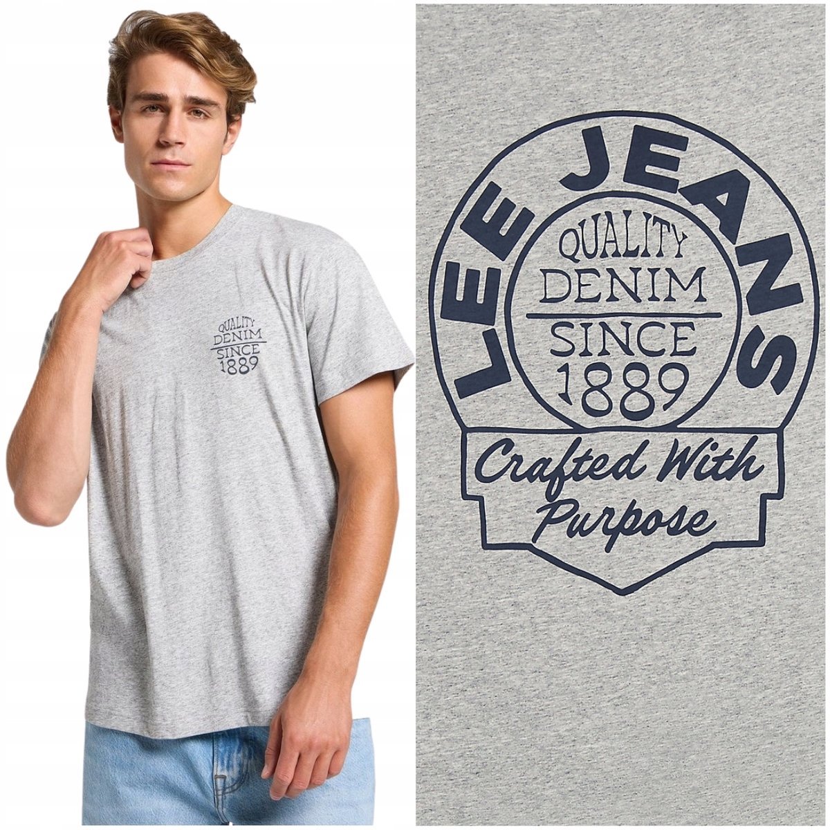 Lee RELAXED TEE luźny szary bawełniany t-shirt koszulka nadruk + logo XL