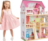 Domki dla lalek - Podświetlany nowoczesny DUŻY DOMEK do zabawy lalkami z drewna dla dziecka - miniaturka - grafika 1