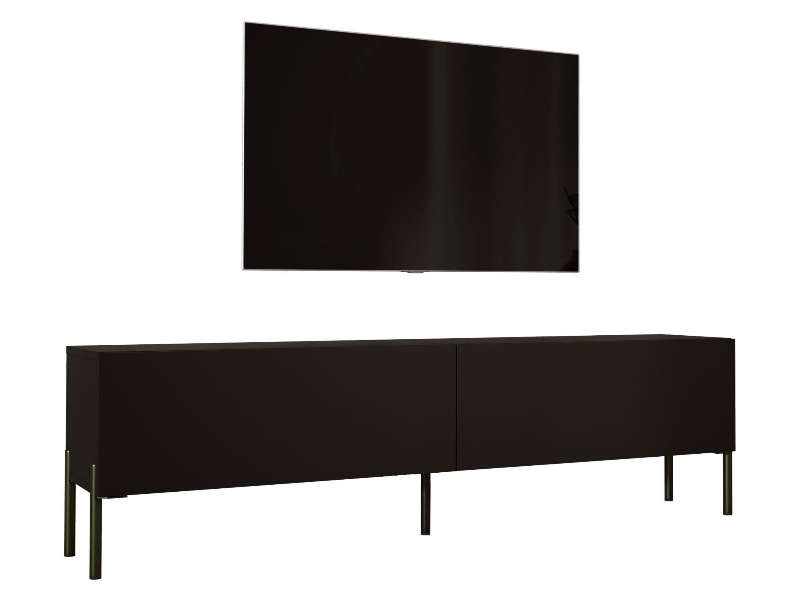 Szafka pod telewizor w kolorze czarnym matowym z nogami w kolorze czarnym, A: szer: 170 cm cm, wys: 52 cm, gł: 32 cm. Meble pod telewizor, stolik pod telewizor, ława pod telewizor