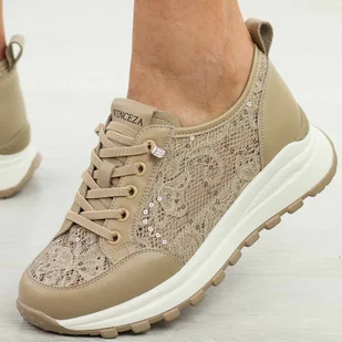 Beżowe przewiewne skórzane półbuty damskie Vinceza 66783 - Półbuty damskie - miniaturka - grafika 1