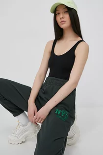 Spodnie damskie - Superdry spodnie bawełniane damskie kolor zielony z aplikacją - grafika 1