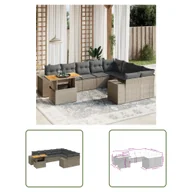 Sofy ogrodowe - The Living Store 10-częściowa sofa ogrodowa z poduszkami z szarego polirattanu - miniaturka - grafika 1