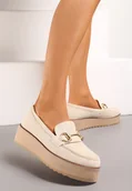 Mokasyny damskie - Beżowe Wsuwane Mokasyny na Grubej Podeszwie Berilla - miniaturka - grafika 1
