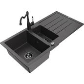 Zlewozmywaki z baterią - Mexen Andres zlewozmywak granitowy 1,5-komorowy z ociekaczem i baterią kuchenną Carla, czarny nakrapiany - miniaturka - grafika 1