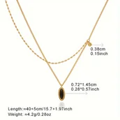 Inne - TEMU Wisiorek z Owalnym Kocim Oko w Stylu Vintage Retro, Czarny Lusterko na Kości Mostka, Stal Nierdzewna z Pozłacaniem 18K, Biżuteria Trwała i - miniaturka - grafika 1