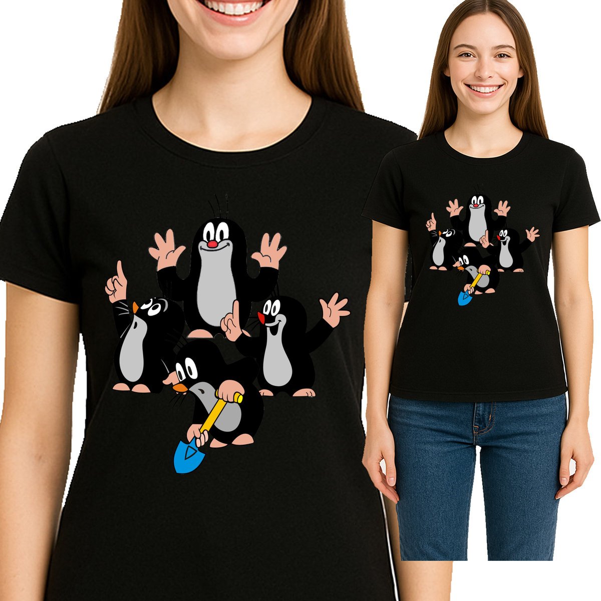 KRECIK ŚMIESZNA KOSZULKA DAMSKA Z NADRUKIEM AHOJ PREZENT M 3534 CZARNA