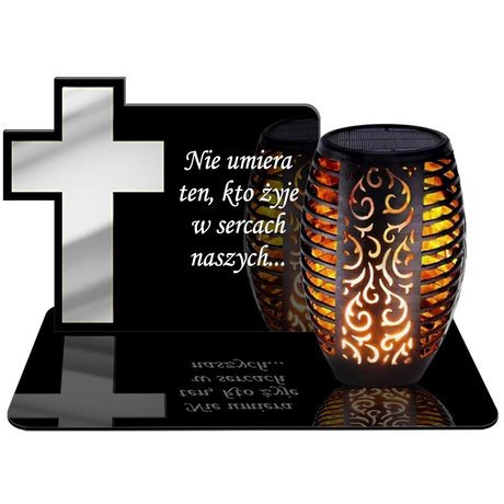 ZNICZ SOLARNY LED WIECZNY PODSTAWKA NA CMENTARZ GRÓB Krzyż EFEKT PŁOMIENIA
