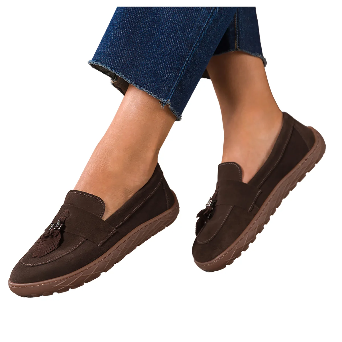 Czekoladowe mokasyny barefoot skórzane damskie zamszowe szerokie z ozdobami na elastycznej żłobionej płaskiej podeszwie PRODUKT POLSKI Casu 89779